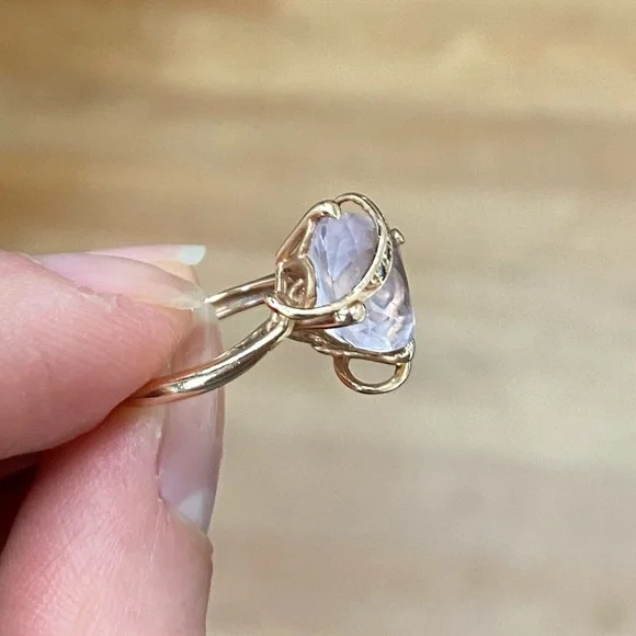 Beautiful Art Nouveau Style Rose Gold Pink Amethyst and Diamond Ring